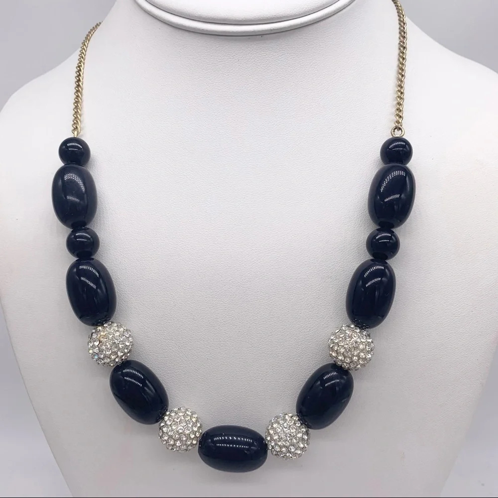 J. Crew Navy & Pave Beaded Necklace
